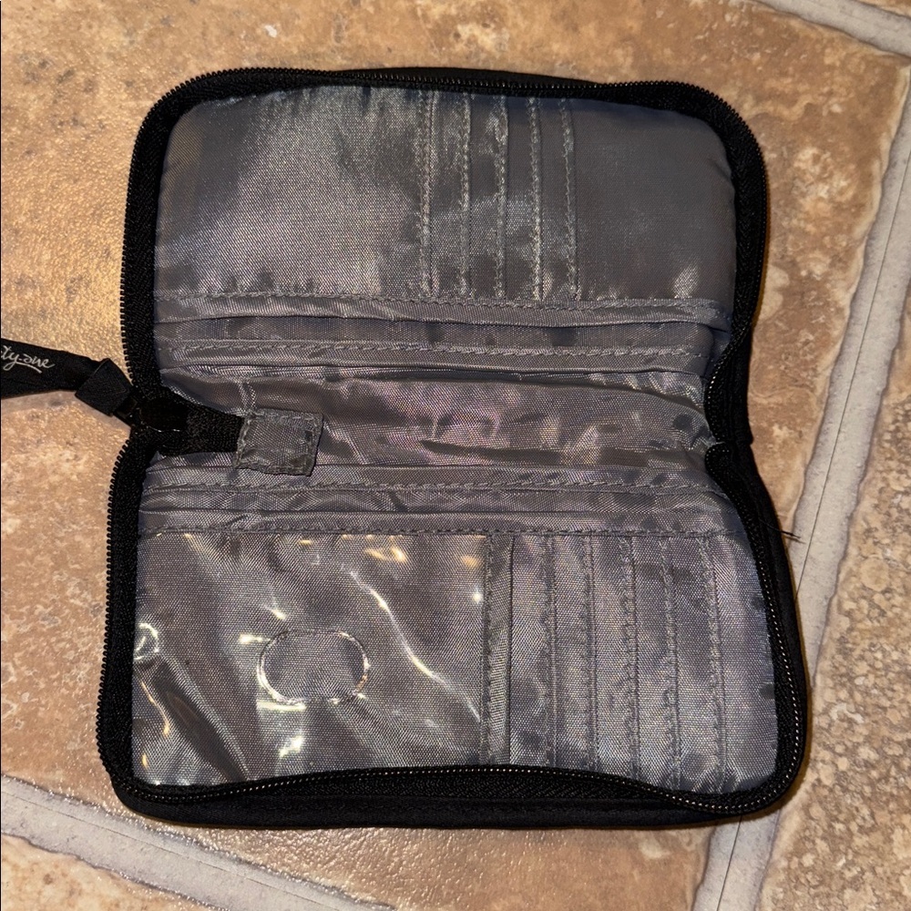 THIRTY ONE 31 Floral Quilted Pouch Wallet billfold with Black Trim Zippered - Picture 3 of 5